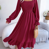 Ramadan /Eid Women Fashion Casual Square Collar Large Ruffled Maxi Dress