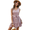 Women Fasion Casual Vacation Stone Print Ruffled Lace-Up Defined Waist Sleeveless Dress