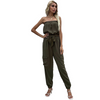 Women Green Slip-Neck Straight Belt Trousers Jumpsuit