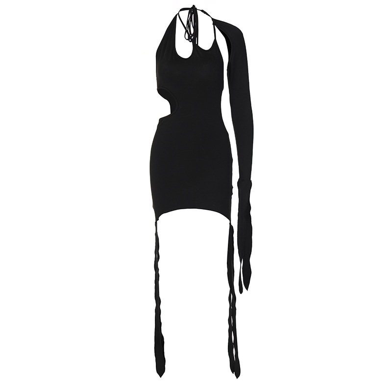 Women Fashion Solid Color Tie Sexy Back Cutout Dress