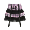 Women Fashion Edgy Color Blocking Plaid Mesh Tiered Skirt