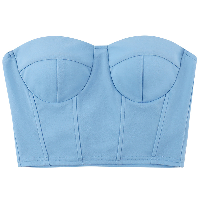 Women'S Sexy Edgy Slim-Fit Fishbone Corset Solid Color Tube Top