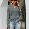 Women Autumn Winter Casual Solid Color Button Knitted Sweater