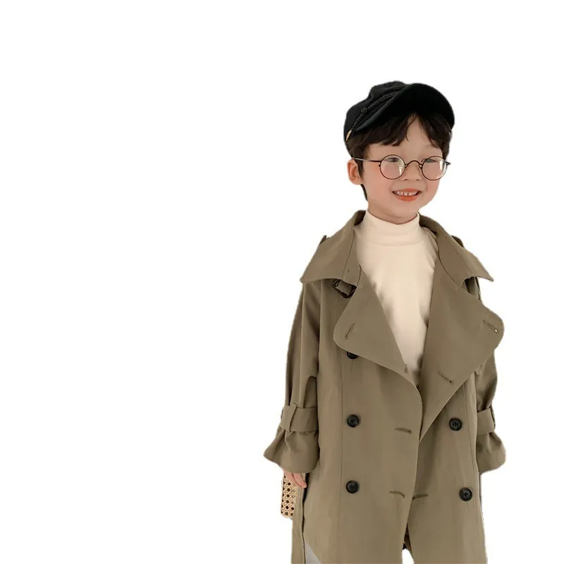 Kids Boys Girls Fashion Solid Color Lapel Long-Sleeve Coat