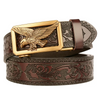 Men Fashion Casual Business Solid Color Embossed Leather Eagle Metal Buckle Belt