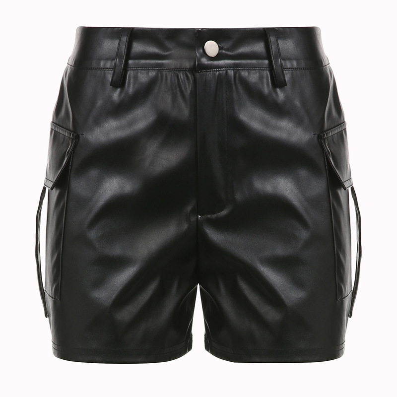 Women'S Fashion Sexy Leather Pocket High Waist Shorts