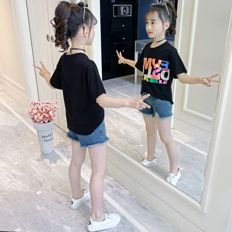 Children Kids Baby Teen Fashion Girls Casual Basic Short Sleeve Letter Print T-Shirt