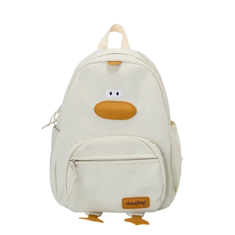 Kids Girls Boys Fashion Casual Cute Color Matching Letters Cartoon Little Duck Canvas Backpacks Bag