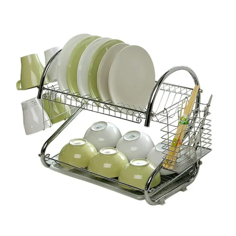 Modern Minimalist Kitchen Stainless Steel S-Shaped Double-Layer Dish Storage Rack