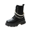 Women Fashion Platform Pearl Chain Mid-Calf Boots