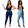 Sexy Backless Patchwork Denim Sling Jumpsuits