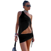 Women Strappy One-Shoulder Vest And Mini Skirt Two Pieces Set Casual Suit