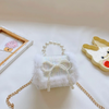 Kids Girls Autumn Winter Fashion Sweet Cute Color-Matching Pearl Bow Mini Square Chain Handle Crossbody Bag