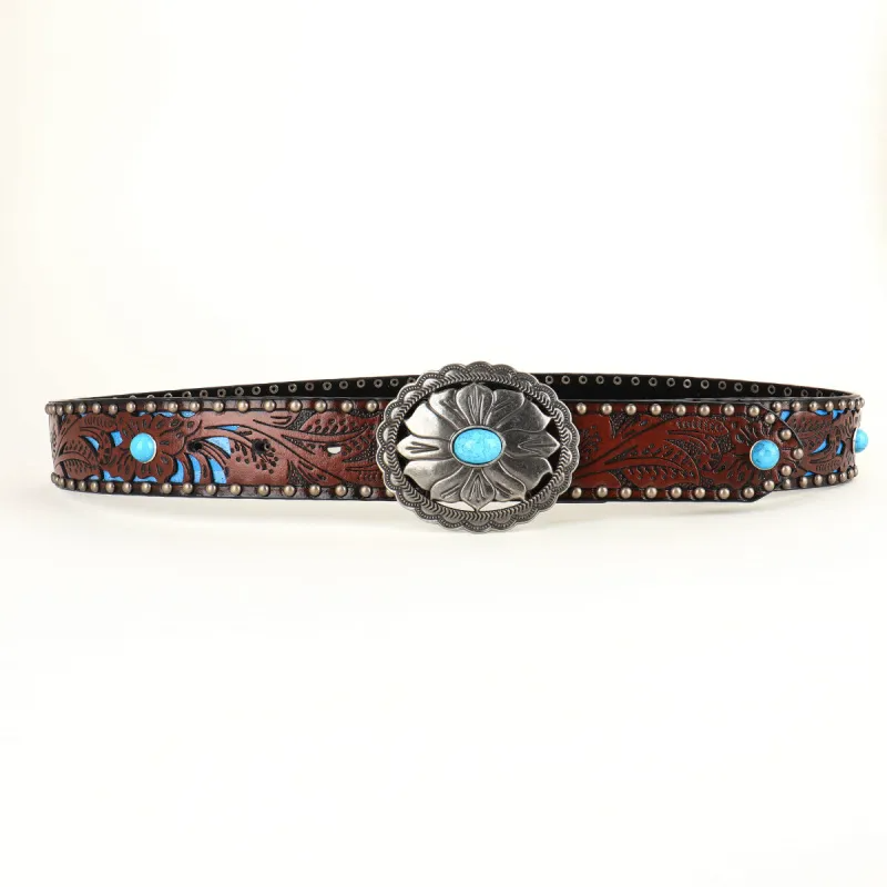 Women Fashion Casual Solid Color Boho Rivet PU Metal Buckle Belt