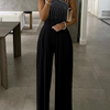 Women Sexy Elegant Cut Out Casual Sleeveless Rhinestone Wide Leg Jumpsuits