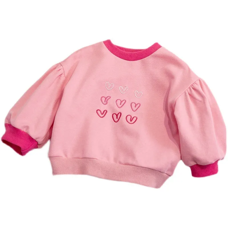 Kids Toddler Girls Fashion Small Heart Crew Neck Long Sleeve Sweatshirt