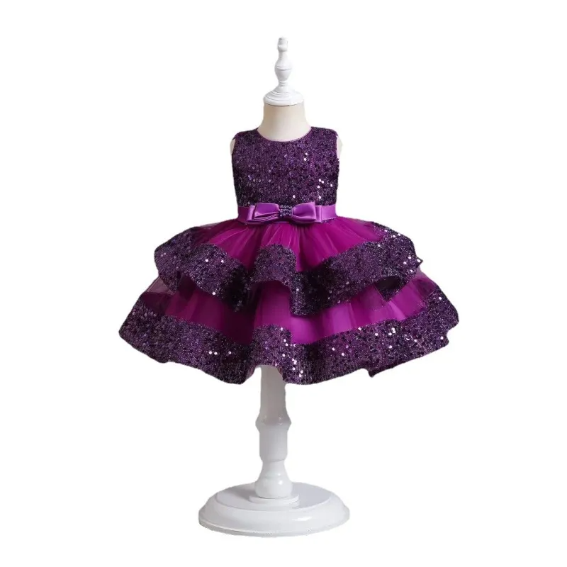 Kids Toddler Girls Casual Party Sequins Sleeveless Round Neck Mesh Tutu Princess Dress