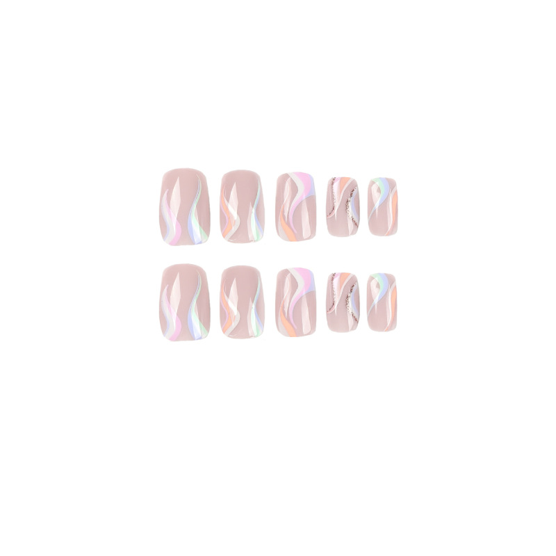 ( Buy 1 Get 2 ) Women Fashion Multicolor Wave Glitter Line Wearable False Nails