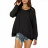 Autumn Women Irregular Hem Hooded Solid Long Sleeve Sweatshirt