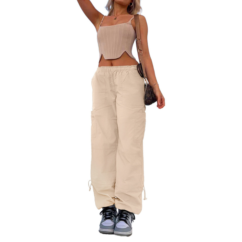 Women'S Fashion Street Solid Color Casual Loose Multi-Pocket Straight Leg Pants