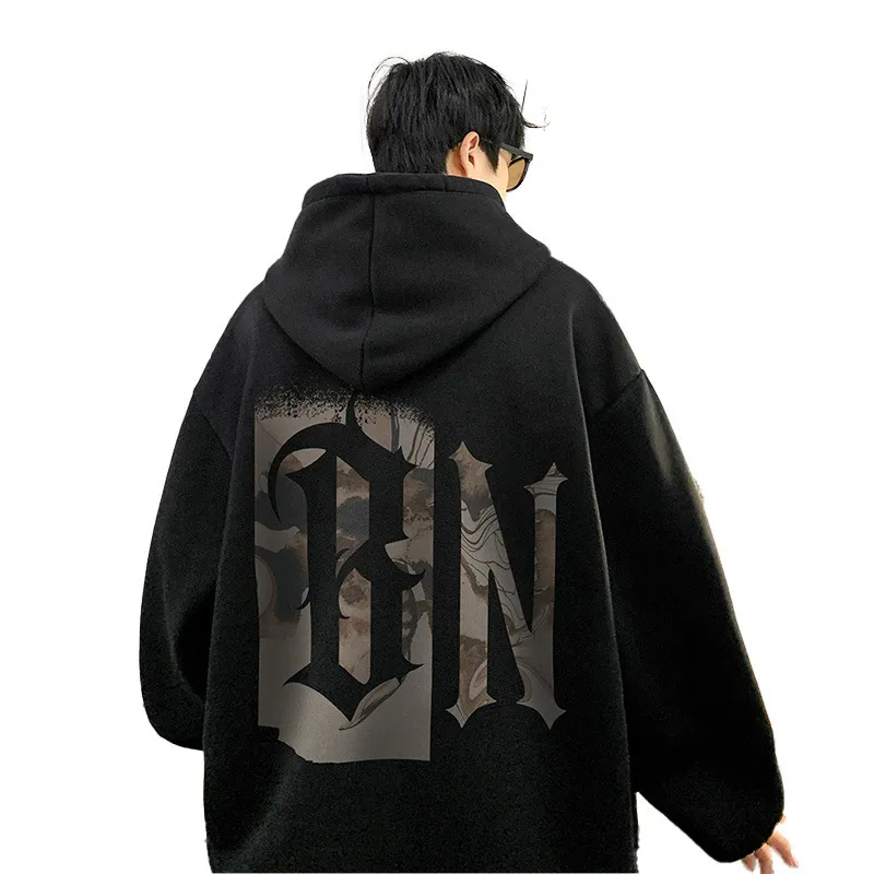 Men Autumn Winter Fashion Casual Solid Color Letter Oversize Plus Size Hoodies