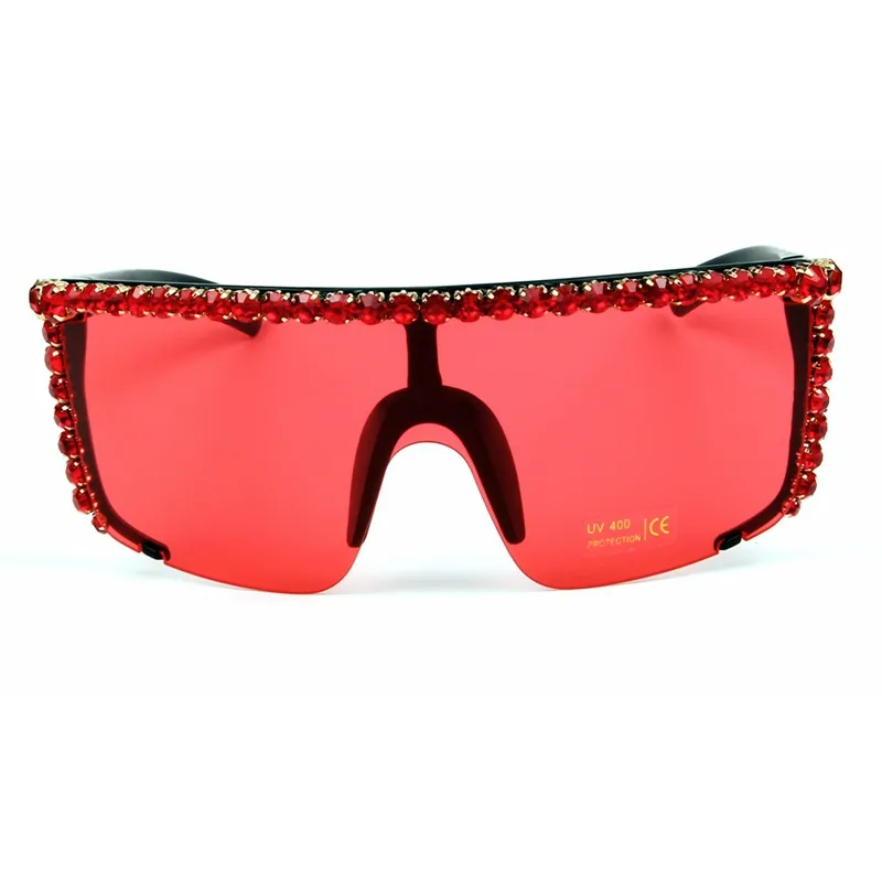 Fashion Windproof Rhinestone Decor Big Frame Sunglasses