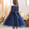 Kids Toddler Big Girls Casual Cute Party Mesh Bow Sleeveless Round Neck Tutu Princess Dress