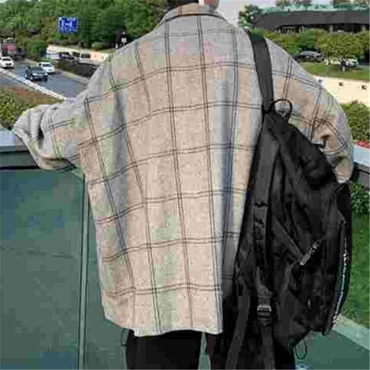 Men Fashion Plaid Printing Single-Breasted Coat