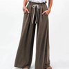 Women Fashion Casual Solid Color Drawstring Loose Pocket Trousers Wide Leg Pants