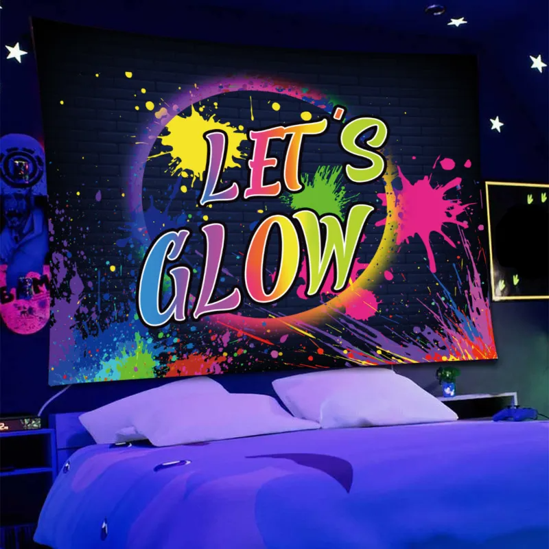 Simple Let'S Glow Letter Fluorescent Tapestry Home Room Hanging Cloth Tapestry