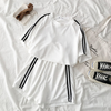 Women Casual Sports Athleisure Striped Short Sleeve T-Shirt And Shorts Student Set