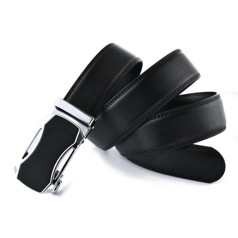 Men Fashion Casual Business Solid Color Leather Cowhide Metal Buckle Belt