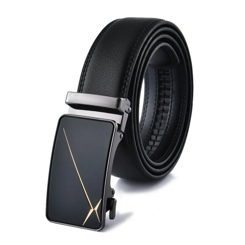 Men Fashion Casual Business Solid Color Leather Metal Buckle Belt