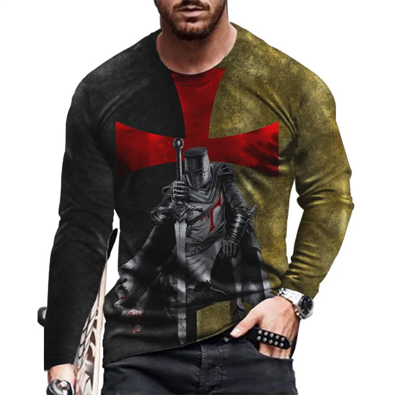 Men Spring Autumn Fashion Casual Personality 3D Printed Round Neck Long Sleeve T-Shirt