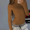 Women Slim-Fit Knitted High-Necked Long-Sleeved Solid Color Basic Rib-Knit Bodysuit