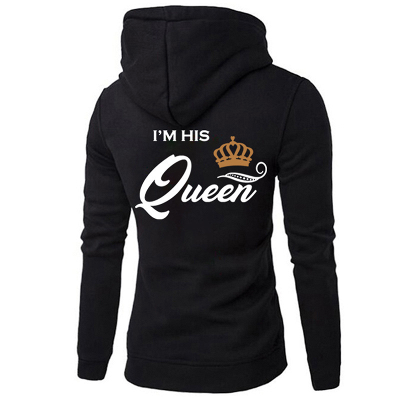 Couple Outfit Her King His Queen Letter Printed Couple Hooded Sweatshirt