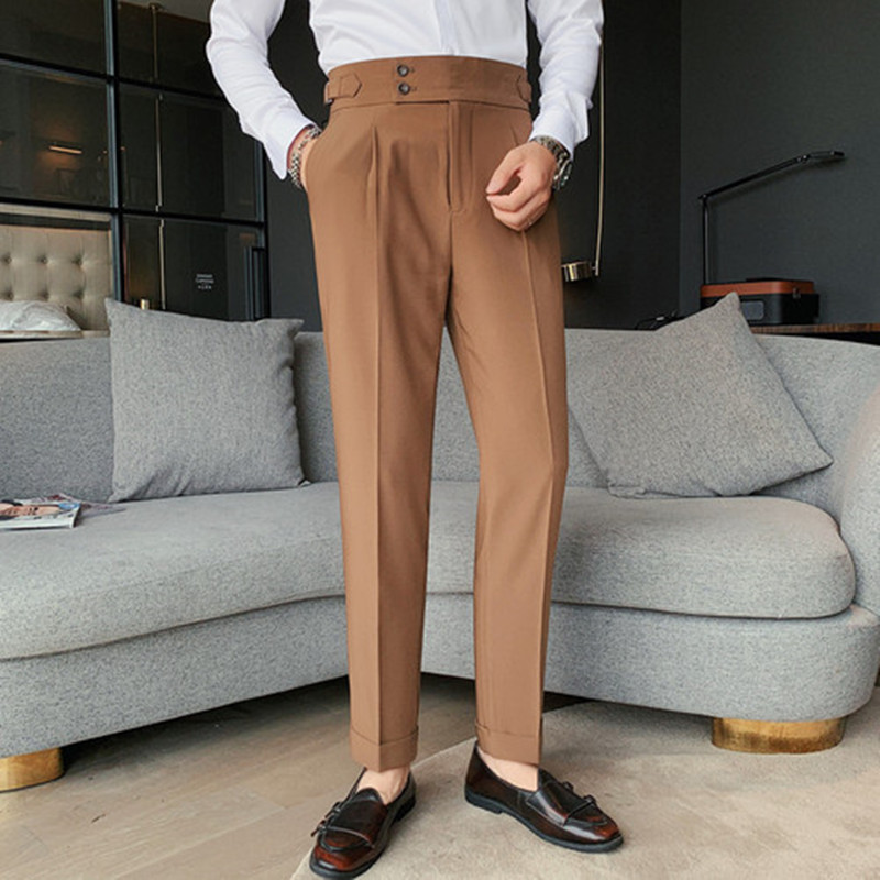 Men Fashion Casual Slim Fit Solid Color Business Suit Dress Pants