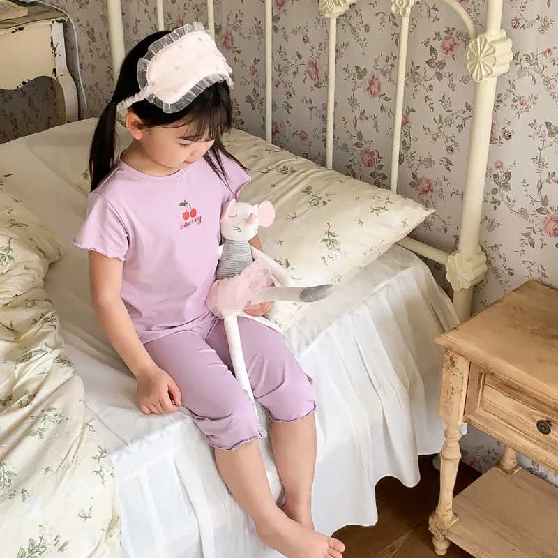 (Buy 1 Get 1) Children Kids Baby Fashion Girls Casual Short Sleeve Print Top And Shorts Pajamas 2pcs Set