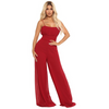 Women Solid Color Suspenders Pleated Backless Loose Casual Wide Leg Jumpsuit