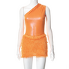 Women Solid Color One-Shoulder Slim Bodysuit And Pine Needle Velvet Skirt Set