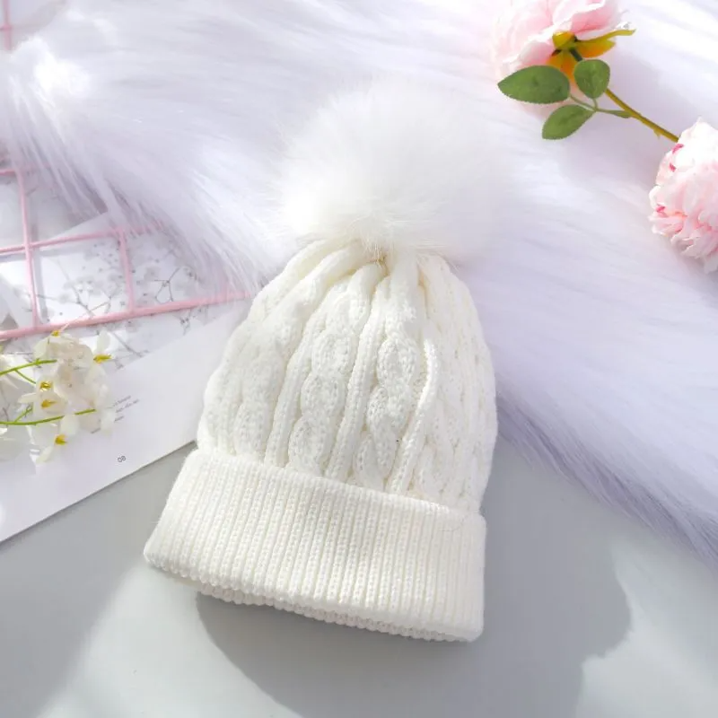 (Buy 1 Get 1) Kids Casual Cute Basic Versatile Fur Ball Solid Color Knitwear Hat