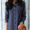 Women Fashion Lapel Long-Sleeve Tassel Denim Blouse