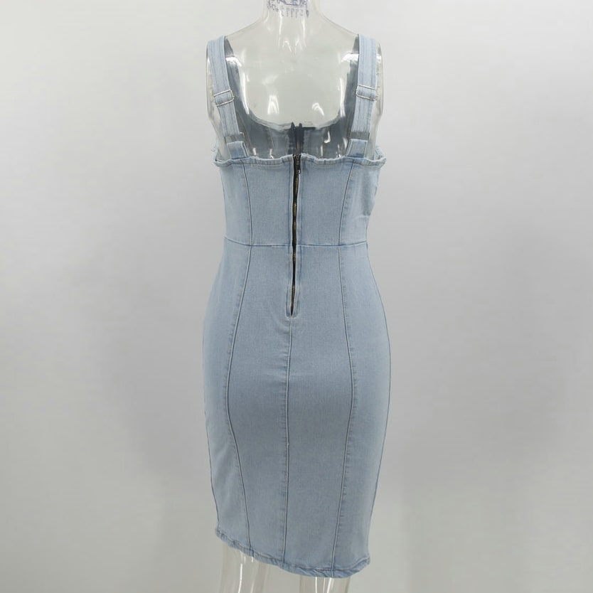 Women Creative Irregular Slit Zipper Denim Dress