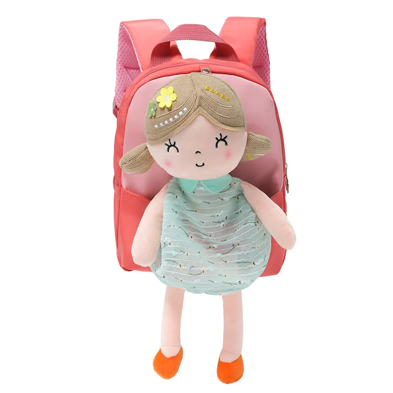 (Buy 1 Get 1) Kids Girls Cute Casual Colorblock Zipper Plush Doll School Backpack Bag