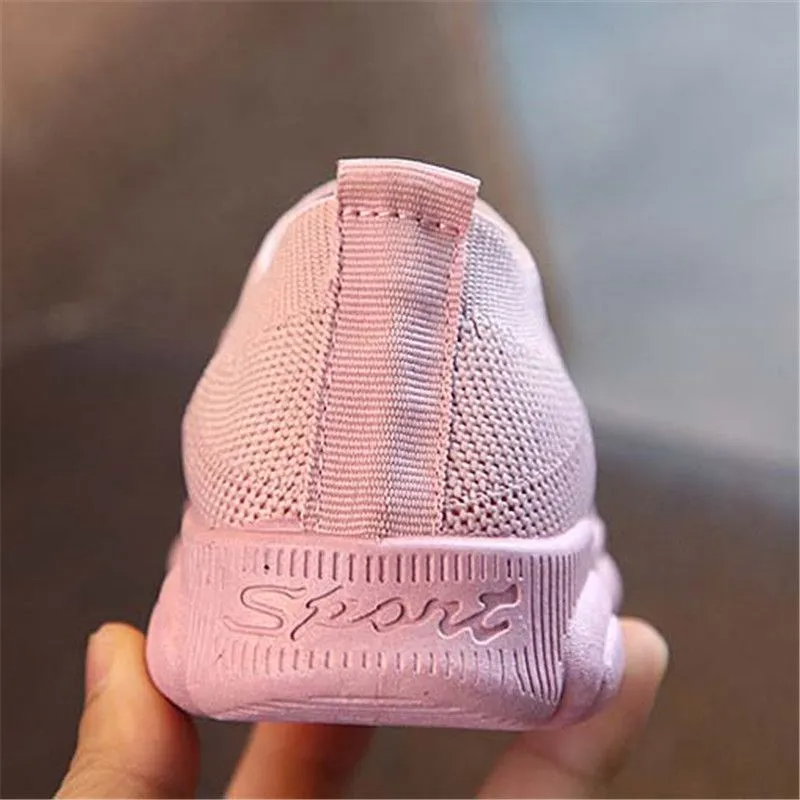 Fashion Boy Girl Solid Color Breathable Stretch Mesh Sport Run Sneakers Shoes