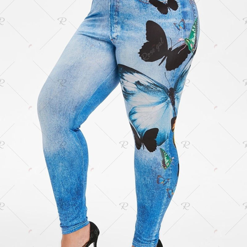 Women Fashion Casual Denim Color Butterfly Print Athleisure Leggings