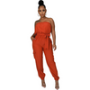 Women Wrap Chest Belt Solid Color Jumpsuit