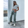 Women Casual Multi-Pocket Solid Color Middle-Waisted Straight Leg Pants