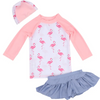 (Buy 1 Get 1) Children Kids Baby Fashion Girls Long Sleeve Quick-Drying Cartoon Flamingo Print Swimsuit 3pcs Set