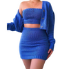 Solid Color Tube Top And Single-Breasted Cardigan And Bodycon Skirt Knit Three Pieces Sets